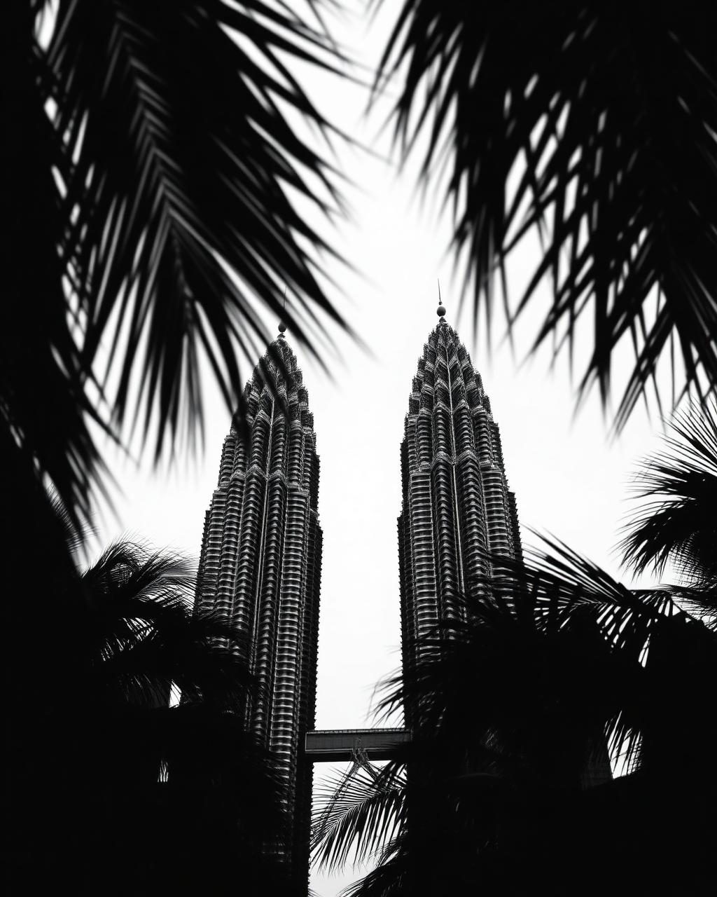 Kuala Lumpur skyline through palm fronds